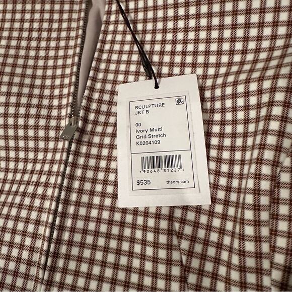 Theory Sculpture Grid Stretch Printed Zip Jacket Ivory Multi Tan NWT 00 Designer - Picture 10 of 16